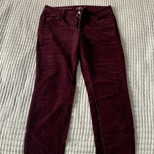 Ann Taylor LOFT maroon corduroy skinny pants